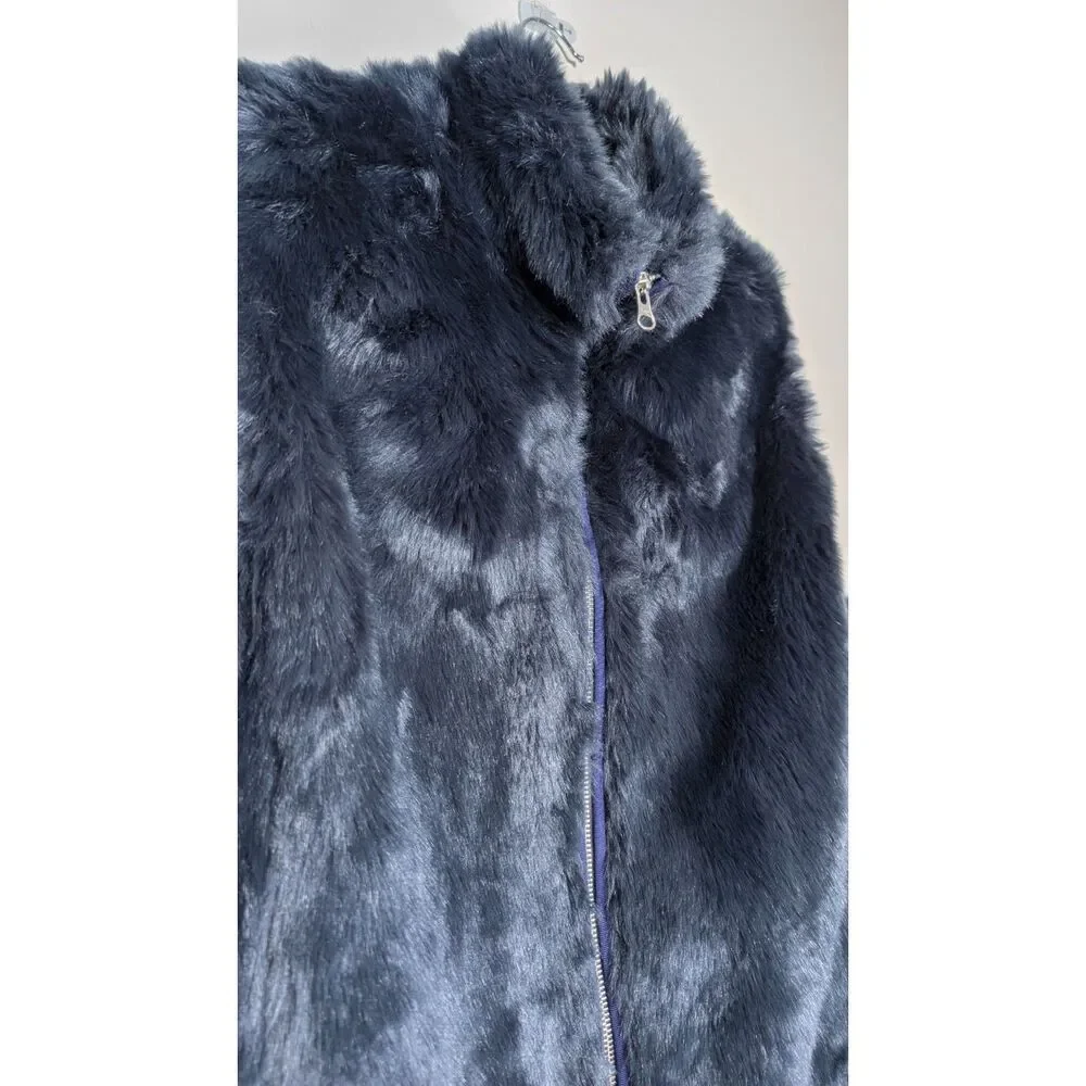 J.Crew Navy Faux Fur Zip Vest Size Large Après Ski Quiet Luxury Old Money Cozy